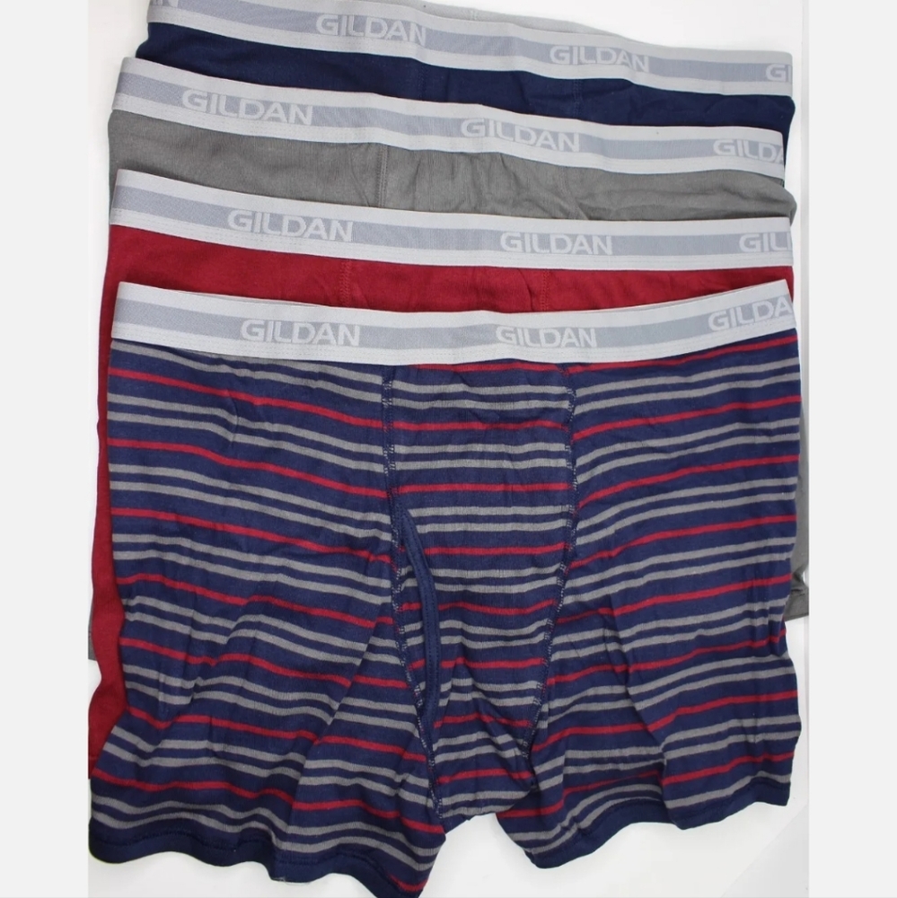 Men's Tag-Free Boxer Briefs-Gildan Solid Navy /Strips 3 Pack Of 2 Sz M
